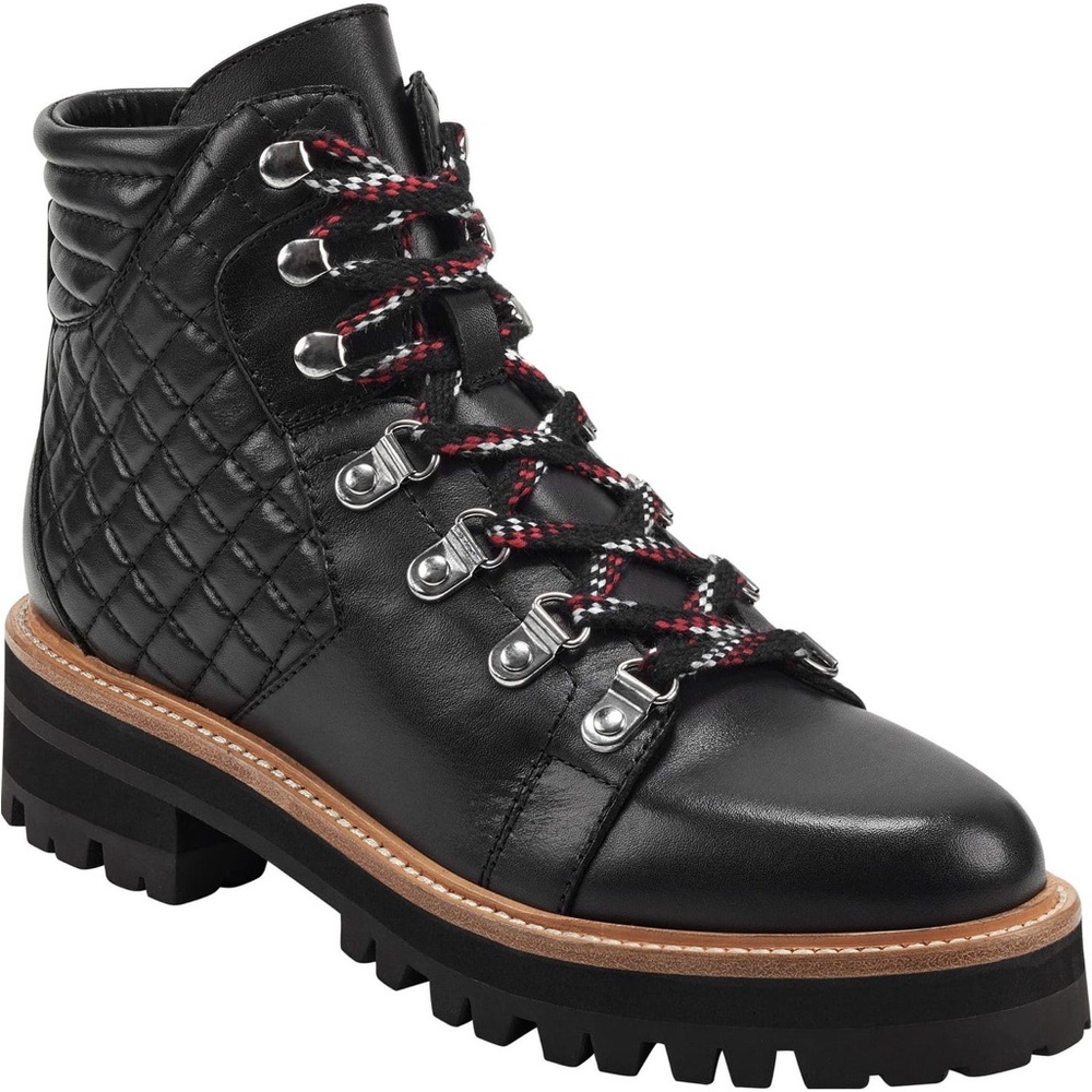 MARC FISHER Platform Quilted Lug Sole Irme Lace-Up Leather Hiking Boots